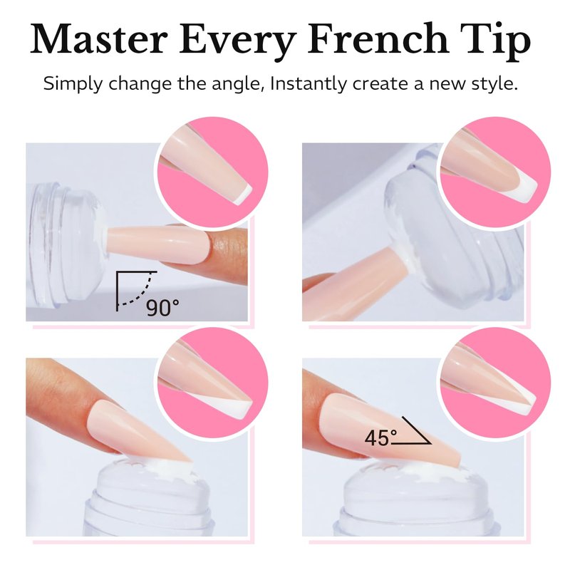 AZUREBEAUTY French Tip Stamp, 6Pcs French Tip Tool, Soft Silicone Nail Stamper, 2 in 1 French Manicure Kit with Nail Stamp Heads, Scraper and Replacement Heads, Nail Art Tools for Home DIY Salon