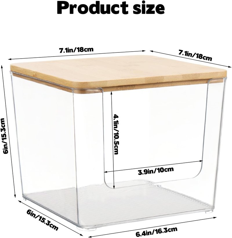 Rainmae Acrylic Face Towel Holder - XL Tissue Storage Box with Bamboo Lid for Bathroom Vanity