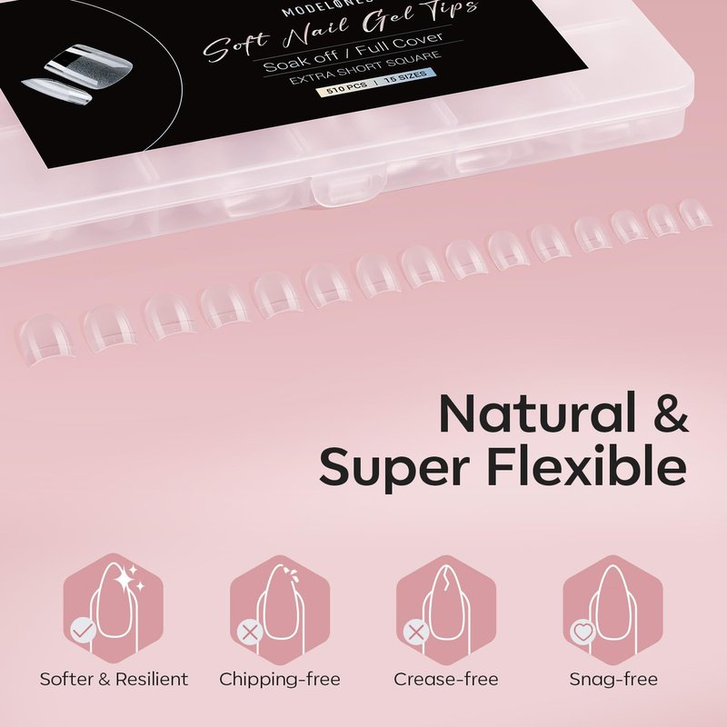 Extra Short Square Fake Nail Tips - 510 Pcs Half Matte Full Cover Acrylic Gel Kit | 15 Sizes for DIY Salon Extensions