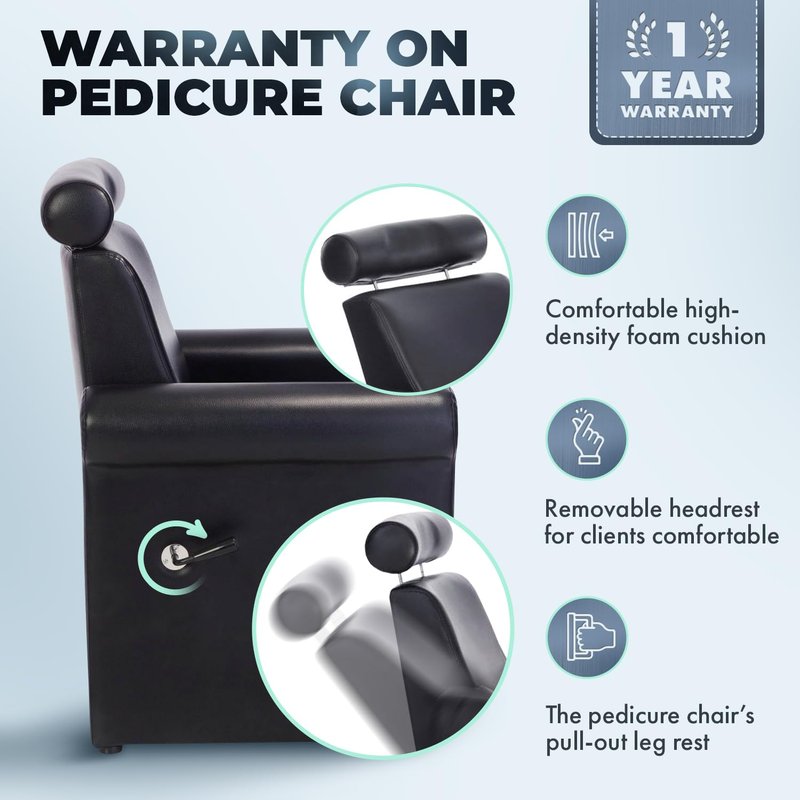 Mona Lisa Plumb Free Pedicure Chair - Adjustable, Portable, Removable, Black | No Plumbing Needed, CHM-2320-5H-BLACK