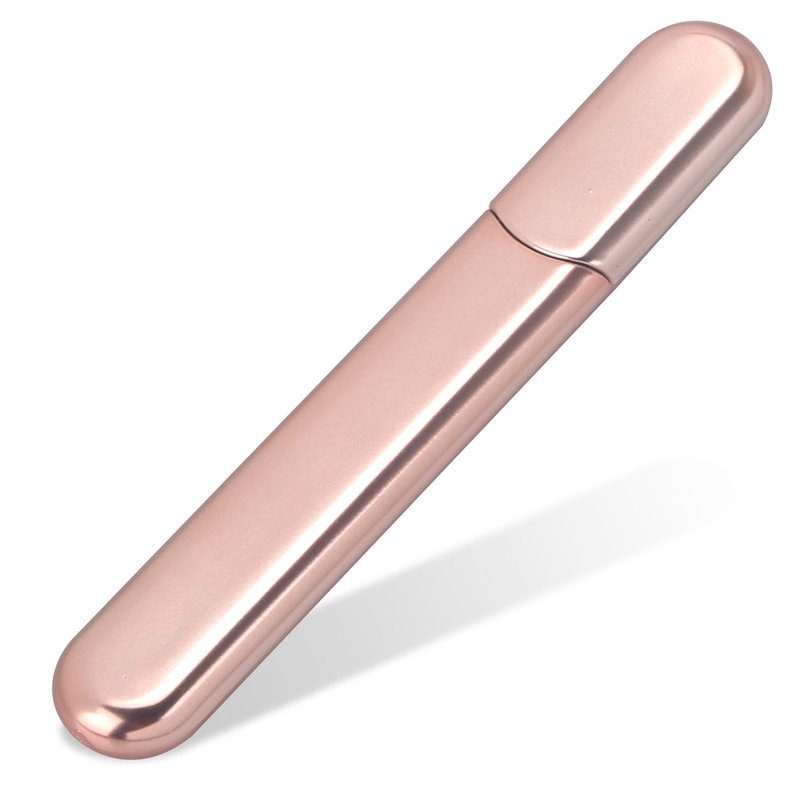 MiDenso Premium Glass Nail File with Case, Crystal Diamond Salon Nail Buffer for Natural and Acrylic Nails, Apricot Color, Japanese Nano Technology, 5.5 Inch