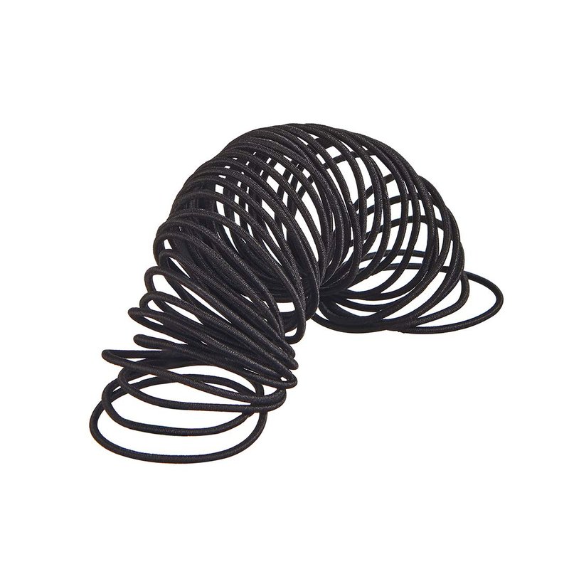 no-metal girls elastic hair ties, women's black elastics, 2mm Hair elastics 50 Count