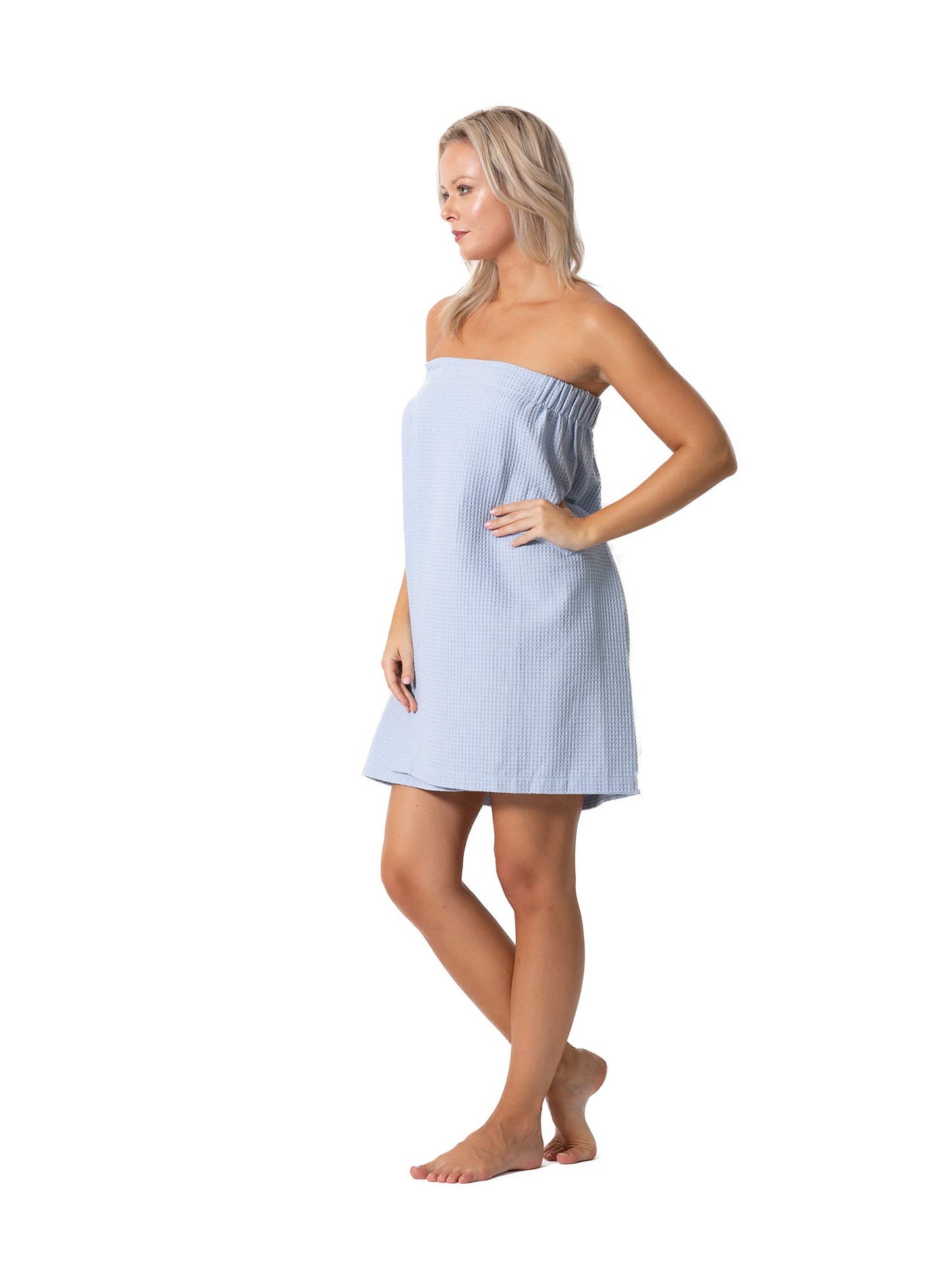 Turkish Linen Women’s Waffle Spa Body Wrap with Adjustable Closure (XX-Large, Light Blue)