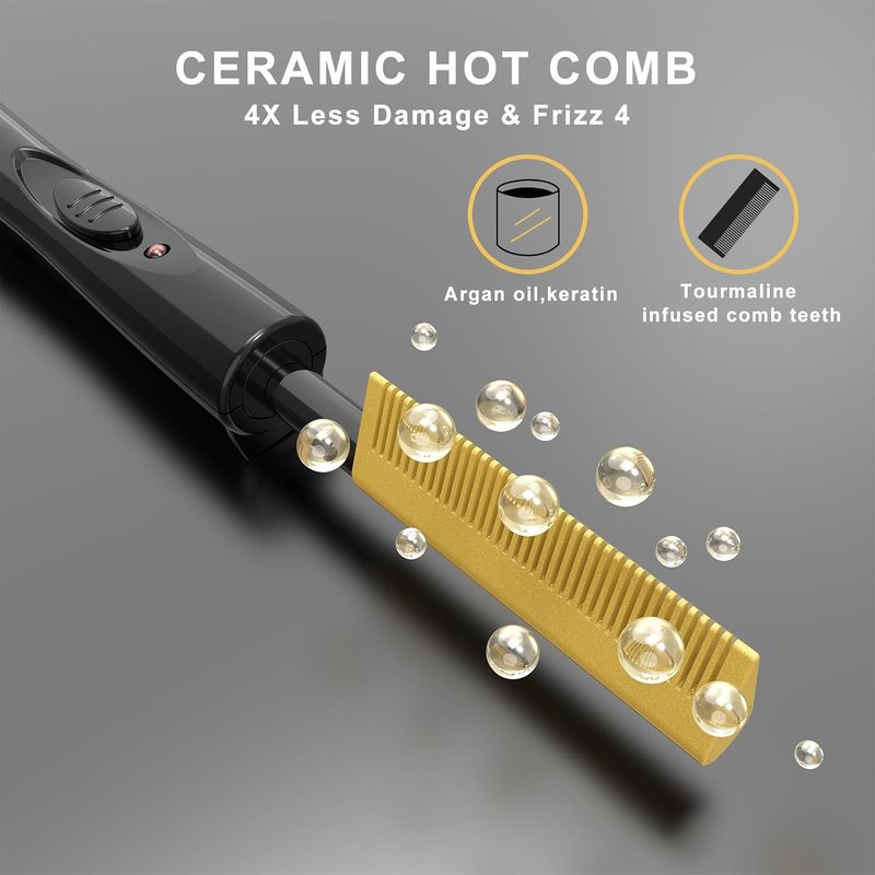 Electric Hot Comb for Wigs - 450°F Dual Voltage Ceramic Straightening Comb | Fast Heating for Black Hair & Lace Front Wigs