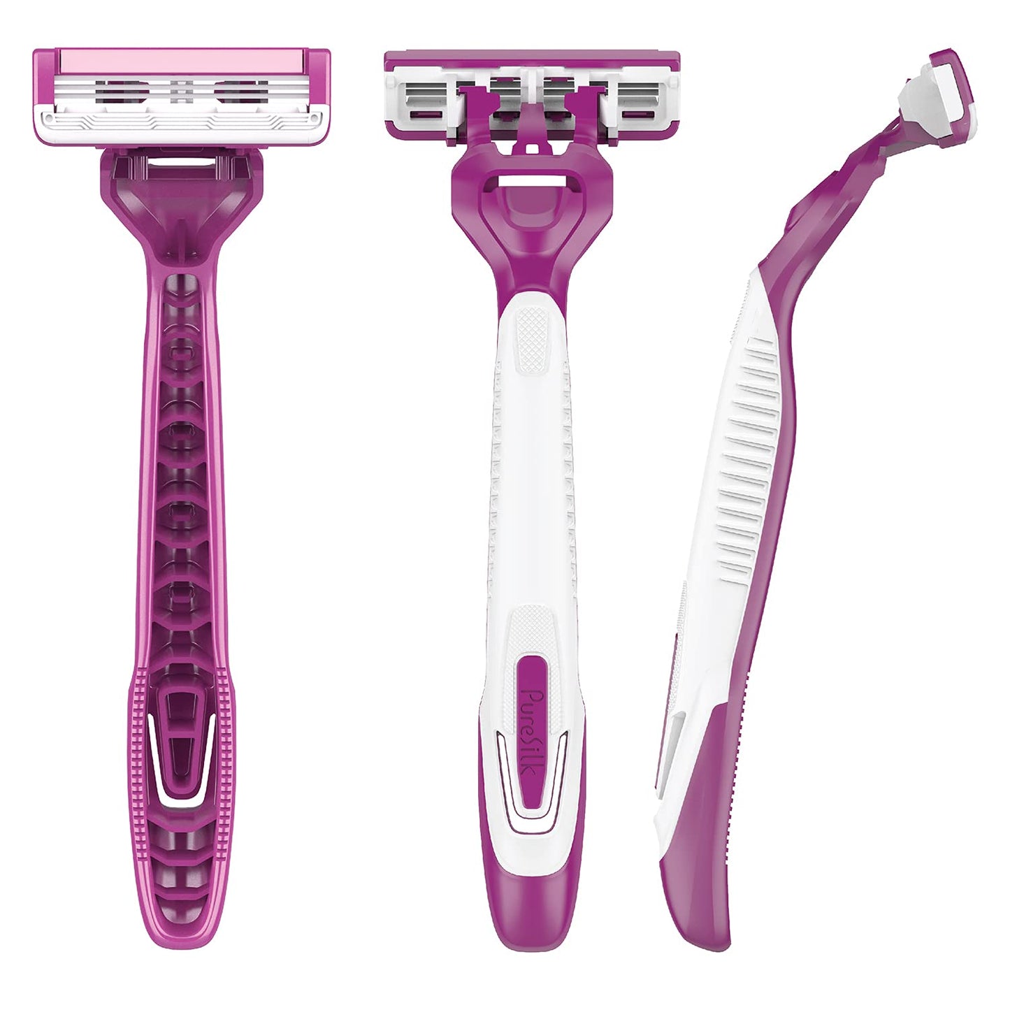 Pure Silk Contour 3 Disposable Razors for Women | 3-Blade Premium Razor Value Pack | Pivoting Head, Dual Moisture Bars Infused with Aloe, Vitamin E, Argan Oil | 3 Packs (9 Total Razors)