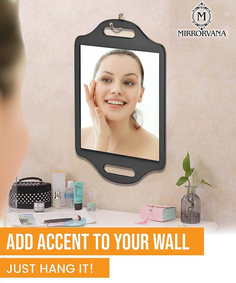 Mirrorvana XLarge Barber Hand Mirror with Double Comfy Handles, Professional Handheld Mirror for Salon and Barbershop (14” x 8.5”)