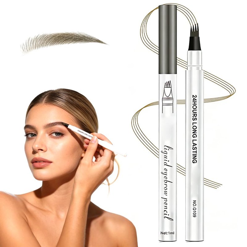 Microblading Eyebrow Pen, 2026 New 4-Tip 3D Eyebrow Pencil, Waterproof Long-Lasting Fine Stroke Contouring Pen, Natural Microblading Brow Pen for Daily Makeup (Dark Brown)