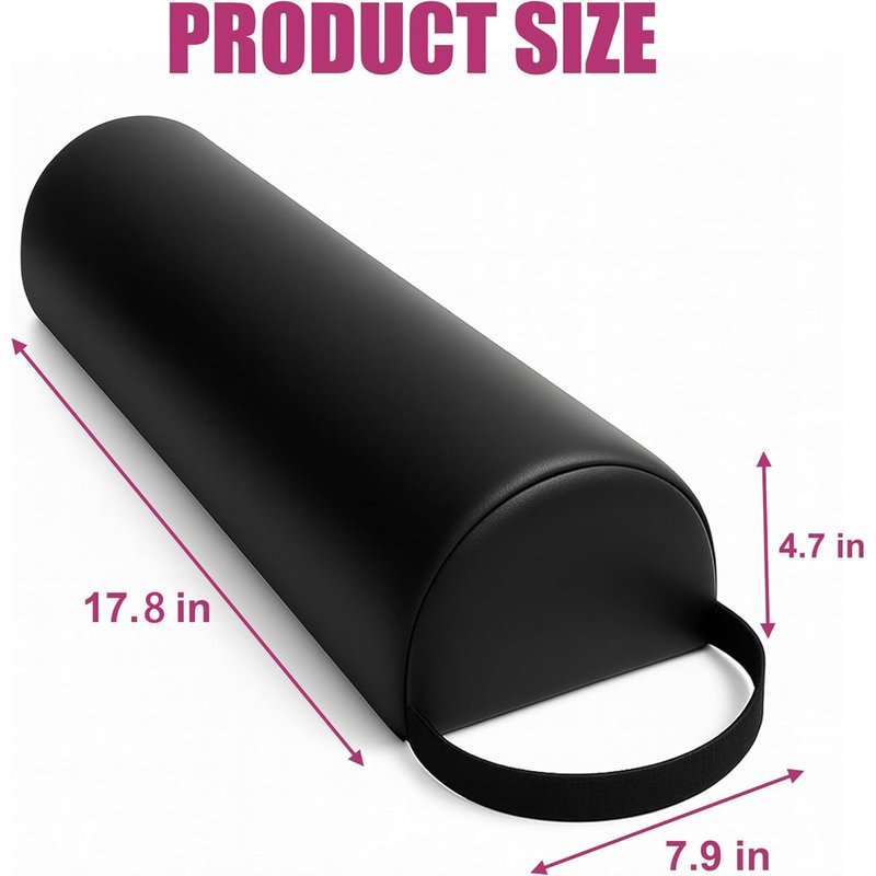 Celmuron Half-Round Bolster Pillow for Massage and Yoga, High-Density Support Cushion for Neck, Knees, Back & Ankles, Black, 17.8''L x 8''W x 4.7''H
