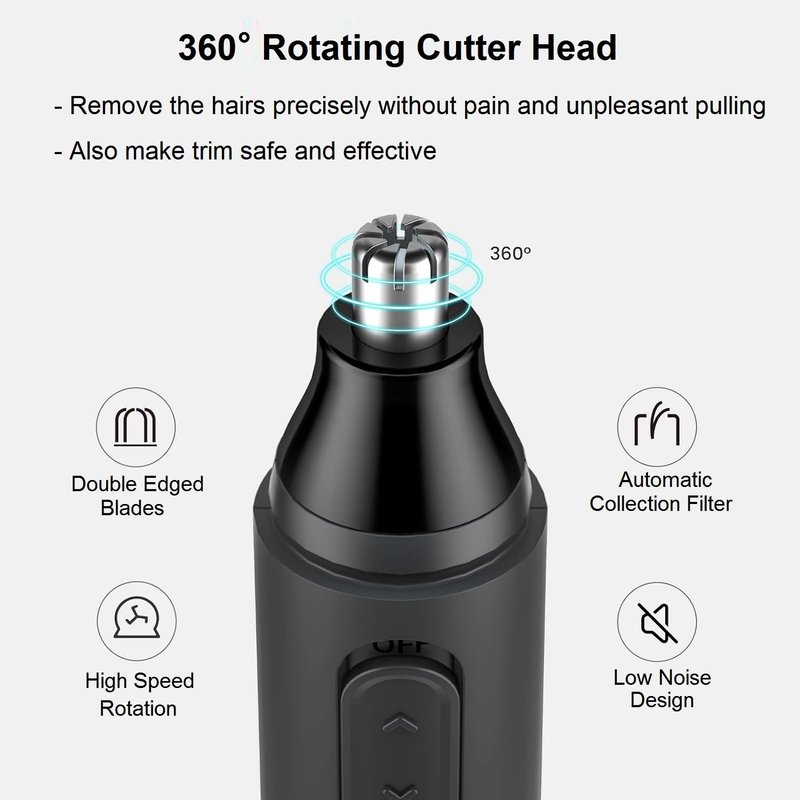 Ear and Nose Hair Trimmer Clipper - Painless Eyebrow & Facial Hair Trimmer for Men Women, Portable Battery Operated Nose Hair Trimmers with IPX7 Waterproof Dual Edge Blades for Easy Cleansing