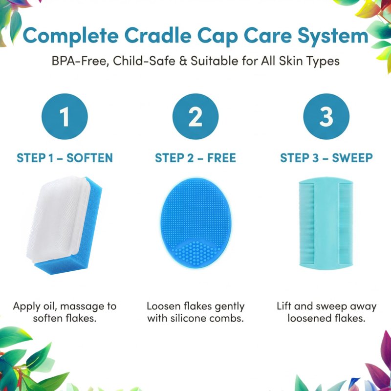Cradle Cap Brush for Babies - Cradle Cap Treatment | Baby Sponge for Bathing | Baby Brush and Comb Set Newborn | Baby Comb & Scalp Scrubber (Set of 6)