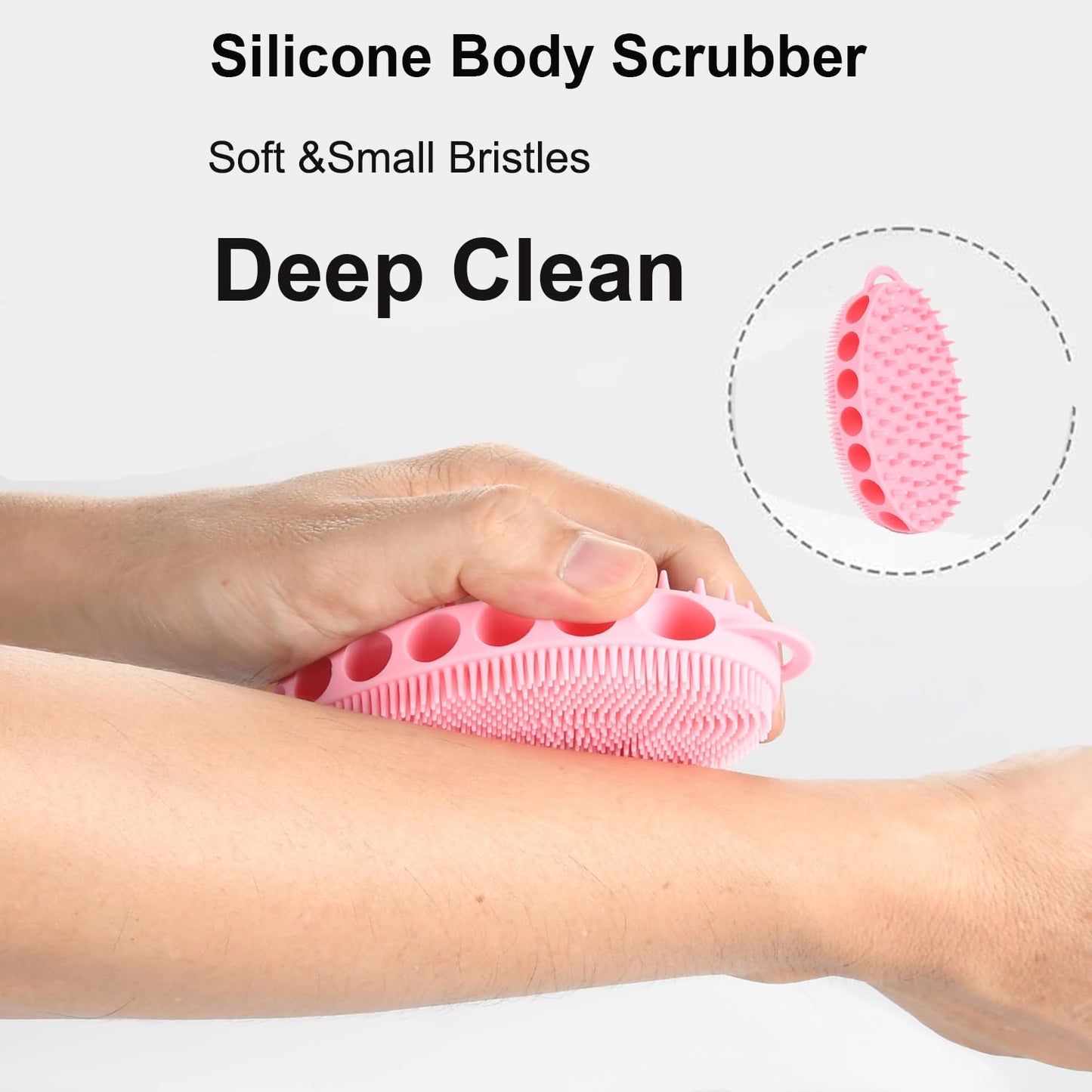 Silicone Body Scrubber with Double-Sided Bristles, Deep Cleaning Massage Brush, Black, Flexible Design with Hanger Loop for Exfoliating and Scalp Care (Pink)