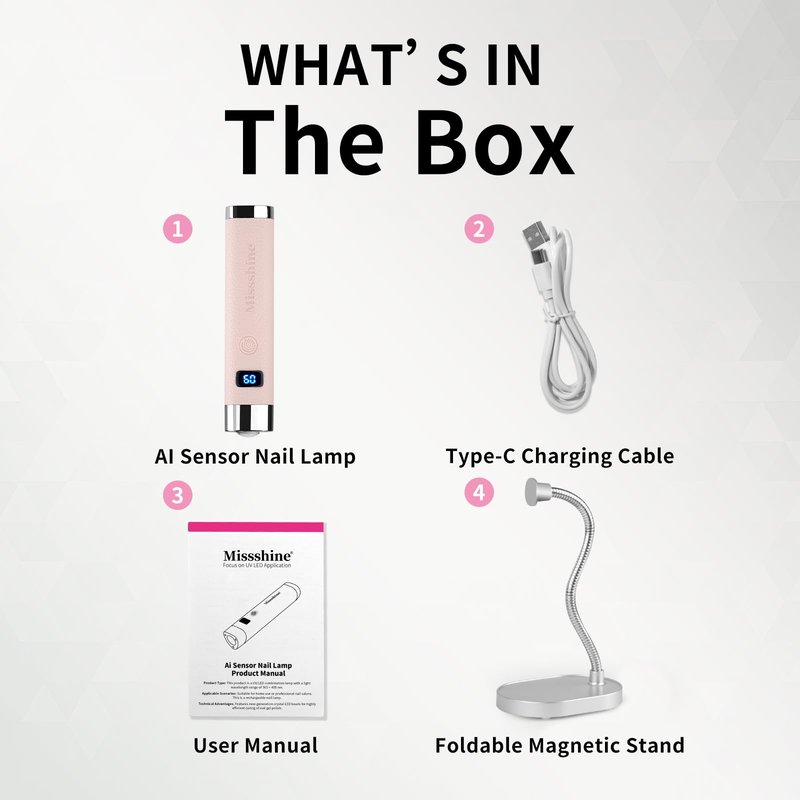 Missshine UV Light for Nails Handheld Cordless Nail Lamp,Rechargeable Nail Dryer with LED Display,Fast Curing Goosenecks Lamp with Auto Sensor DIY at Home (Pink)