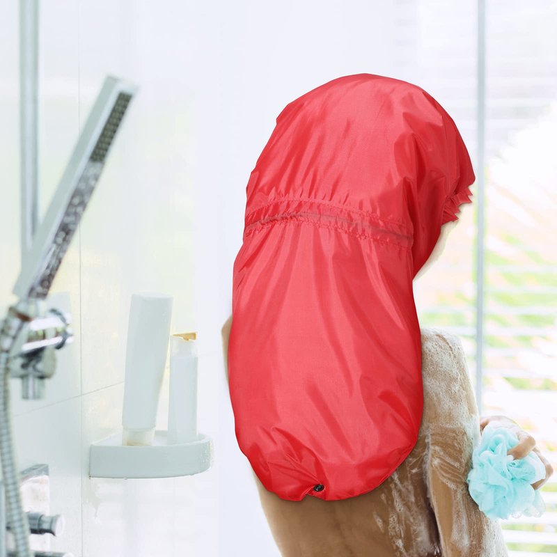Eurzom 4 Pcs Large Shower Cap for Braids Extra Long Shower Cap for Women Long Hair Locs Foldable Waterproof Reusable XL Hair Bonnets for Dreadlocks Drawstring Bath Caps(Red, Blue, Black, Gray)