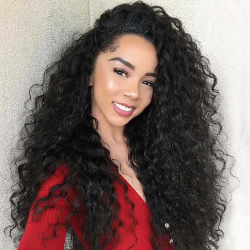 Glimeer Half Wig Human Hair Deep Wave 3 In 1 Drawstring Seamless Filp Over Curly Half Wig 200% Density Wear and Go Glueless Half Wigs for Black Women Natural Color 26 Inch