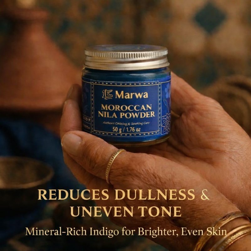 Dar Marwa Moroccan Nila Powder – 100% Pure Saharan Indigo Face, Body & Hair Mask | Brightens, Exfoliates & Evens Skin Tone | Handmade Hammam Ritual | Vegan, Detoxifying | 1.7 Oz (50g)