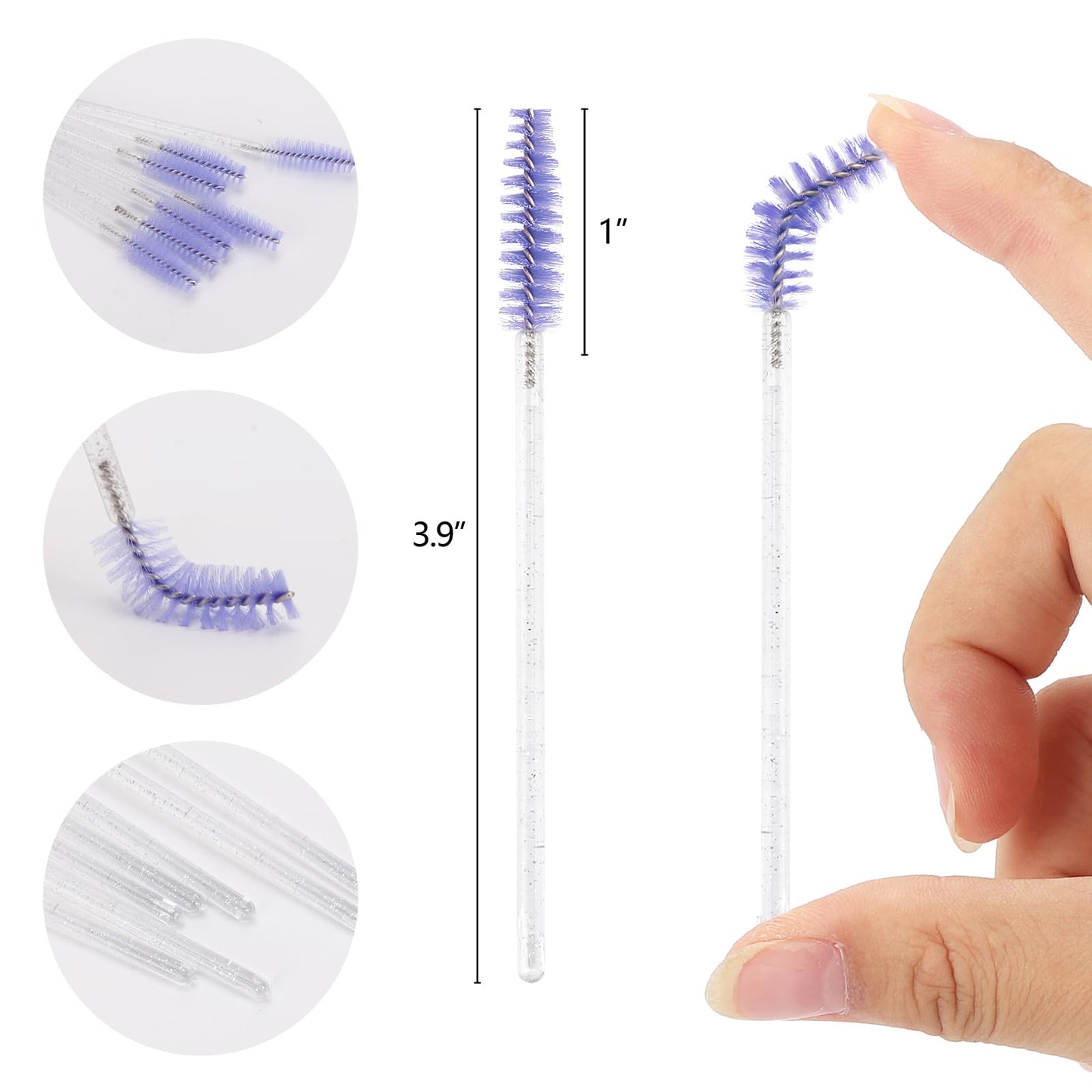 Tbestmax 50 Pcs Disposable Mascara Wands, Crystal Eyebrow Spoolies Brush for Eyelash Extensions, Eye Lash and Makeup Brush - Light Purple