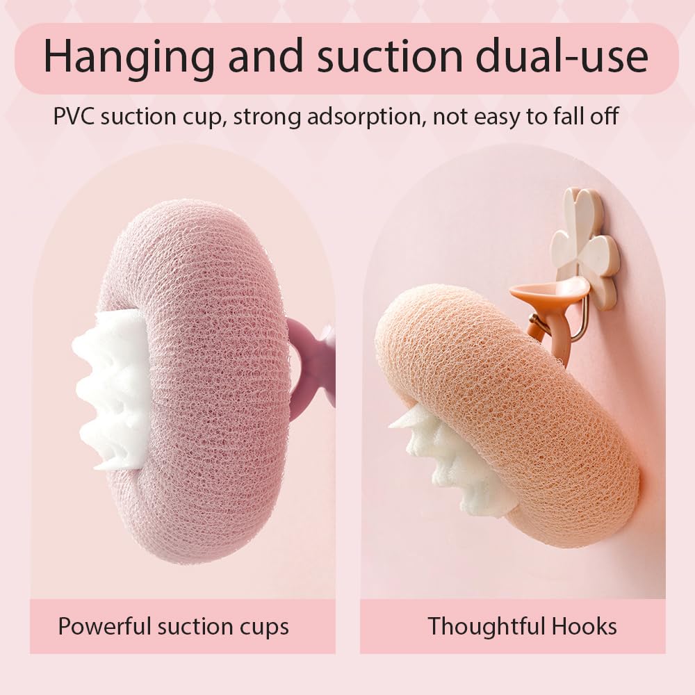 Super Soft Sunflower Suction Cup Bath Ball, 2025 New 2-in-1 Sunflower Bathing Ball with Finger Rings, Exfoliating Bath Sponge Cleaning Brush, Shower Loofah Sponge for Women & Men (Purple+Green)