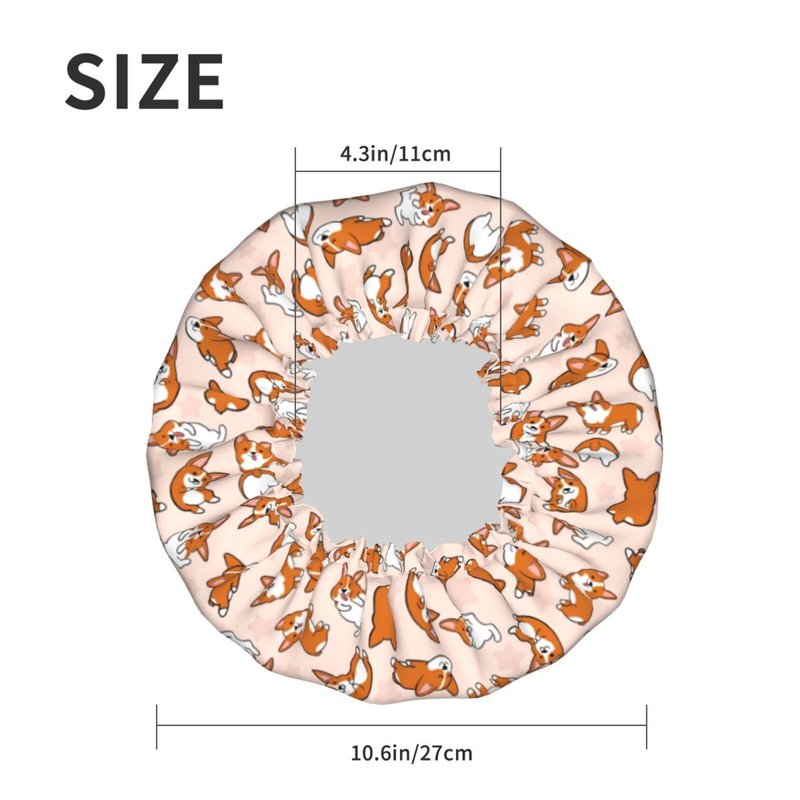 Funny Corgis Dog Reusable Shower Cap for Women Double Layer Waterproof Bathing Shower Hats Hair Protector Adjustable Elastic Band Spa Salon Bath Caps with PEVA Lining Fits all Hair Lengths