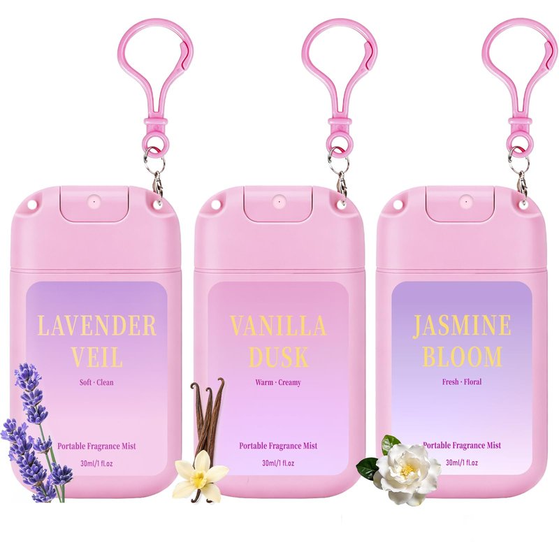 AQUA BLANCE Travel Size Body Spray for Women, Card-Style Portable Fragrance Mist with Removable Hook, 3 Pack Each 1 fl oz - Vanilla, Jasmine, Lavender