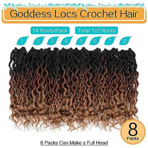 Karida Goddess Locs 12 Inch, Short Faux Locs 8 Packs, Crochet Hair With Curly Ends for Black Women Pre-Looped (12 Inch, Pack of 8, 1B/30/27#)