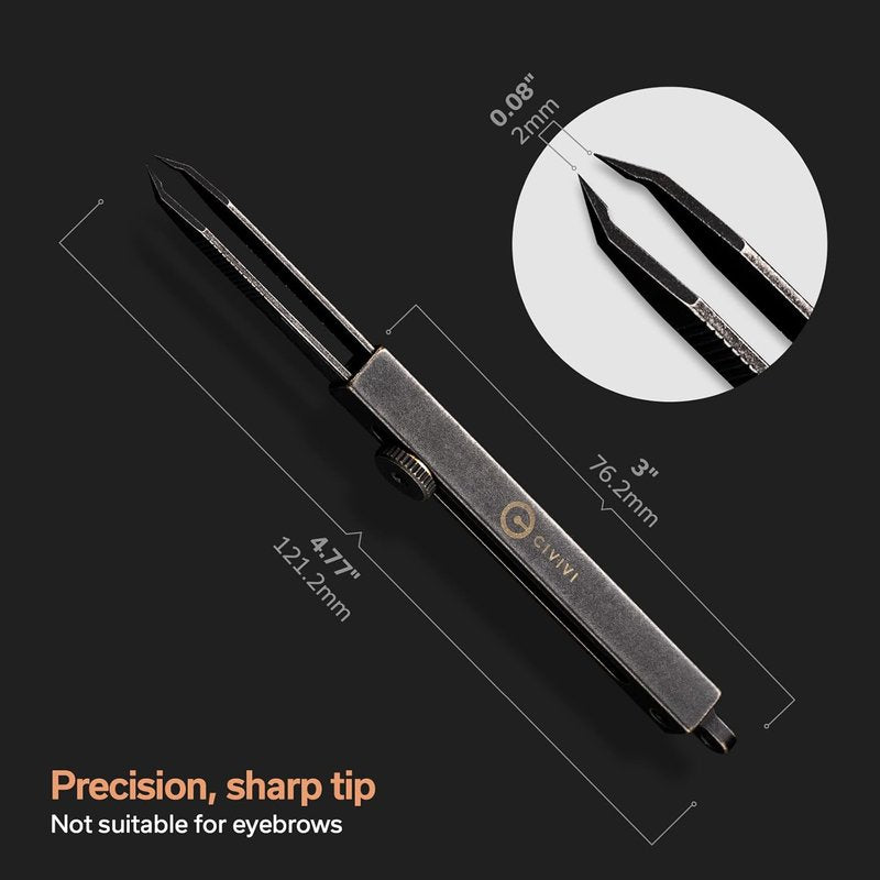 CIVIVI Precision Tweezers - Retractable Keychain Tool for Splinters | EDC Carry with Leather Sheath