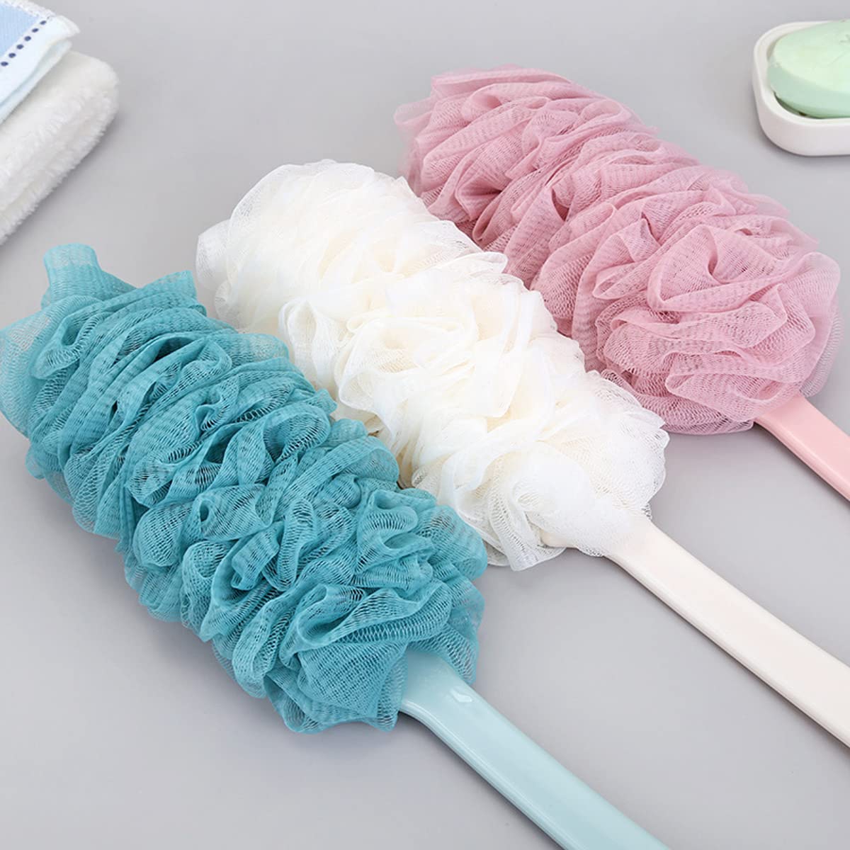 Arswin Lufa Back Scrubber for Shower, Anti-Slip Long Handle Bath Sponge Shower Brush, Soft Nylon Mesh Back Cleaner Washer, Loofah on a Stick Body Brush for Women&Men (DarkTurquoise)