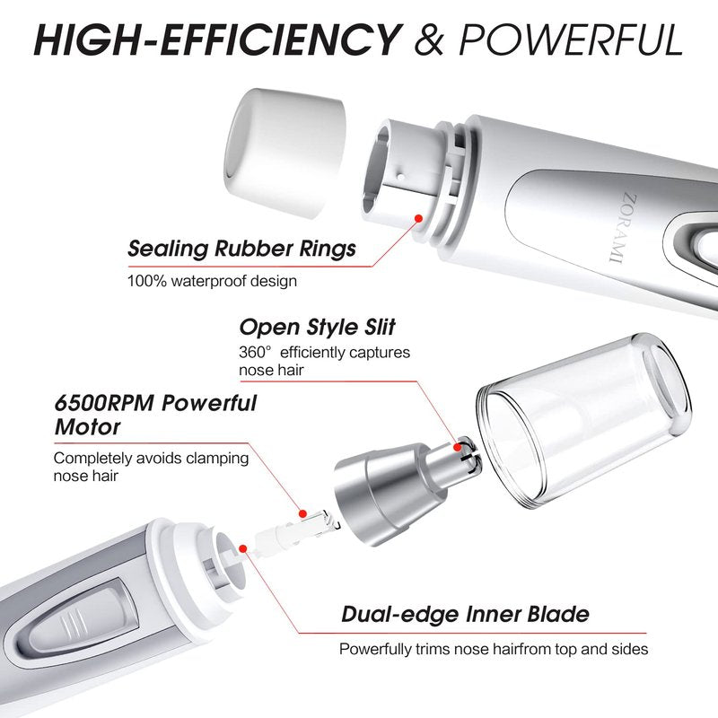 Ear and Nose Hair Trimmer Clipper - 2026 Professional Painless Eyebrow & Facial Hair Trimmer for Men Women,Battery-Operated Trimmer with IPX7 Waterproof,Dual Edge Blades for Easy Cleansing White