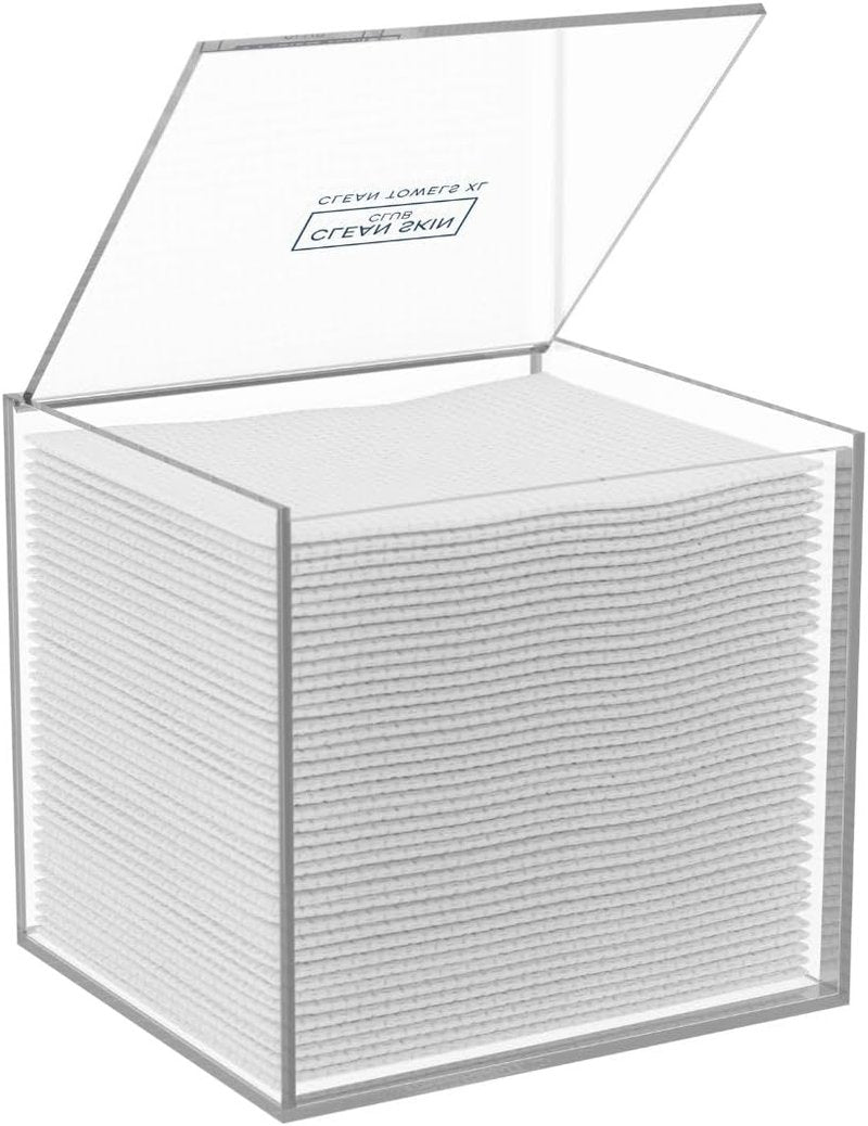 Clear Acrylic Box for Clean Towels - XL Bathroom Storage Container for 50 Disposable Face Towelettes | Organize Cleansing Wipes