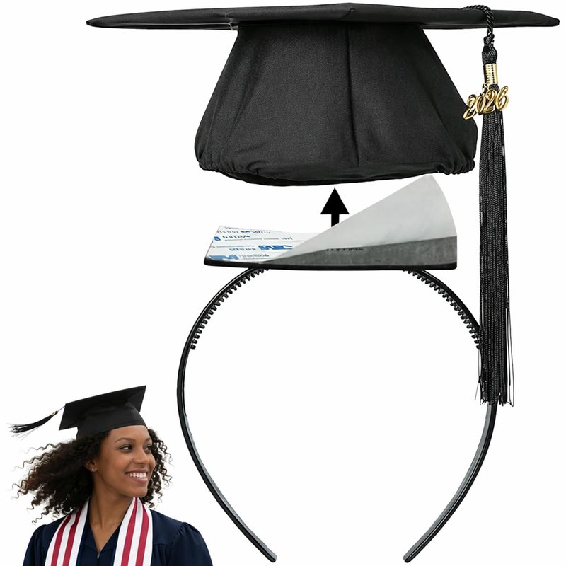 Graduation Cap Headband Insert for Curly Hair, Anti-Fall Grad Cap Insert with Adhesive, Secure Fit Hair Band for Graduation Hats, Firm Non-Slip Headband Accessories for Graduates, Students, Girls
