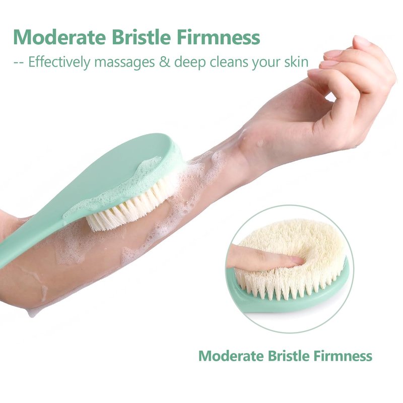 ROLIZOE 17-Inch Back Scrubber for Shower, Anti-Slip Exfoliating Body Brush for Bath, Gentle Back Brush for Shower for Men, and Women, Cleaning Skin for Smooth, Glowing Skin (Celadon Green)