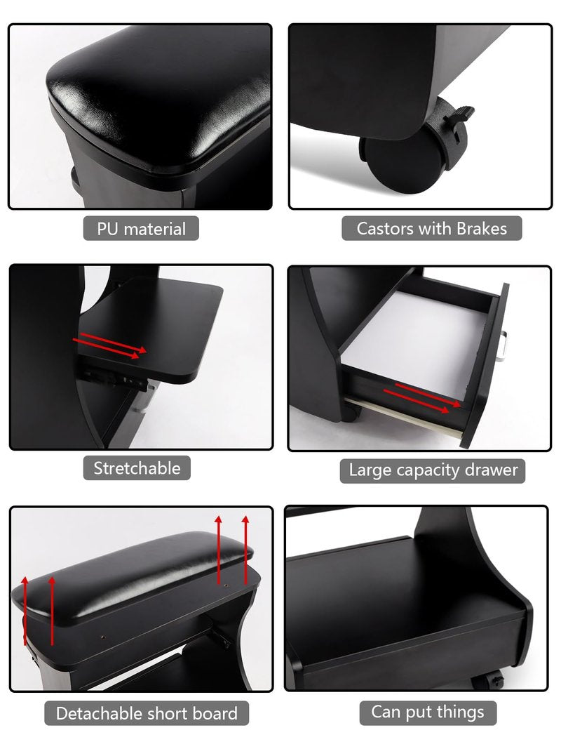 Kalolary Pedicure Foot Rest, Manicure Foot Rest with Wheels PU Leather Home Beauty Footrest Pedicure Foot Stool Stand for Home Salon Use(Black)