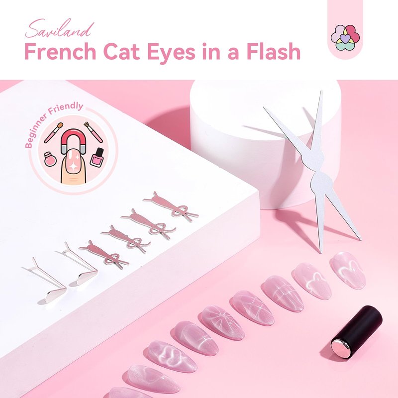 SAVILAND Cat Eye Magnet For Nails: 7 PCS Nail Magnet Guides for CatEye Magnet Gel Nail Polish Scissor-Shaped French Cat-Eye Effect Heart Magnet for Cat Eye Gel Polish Beginners Home Gift