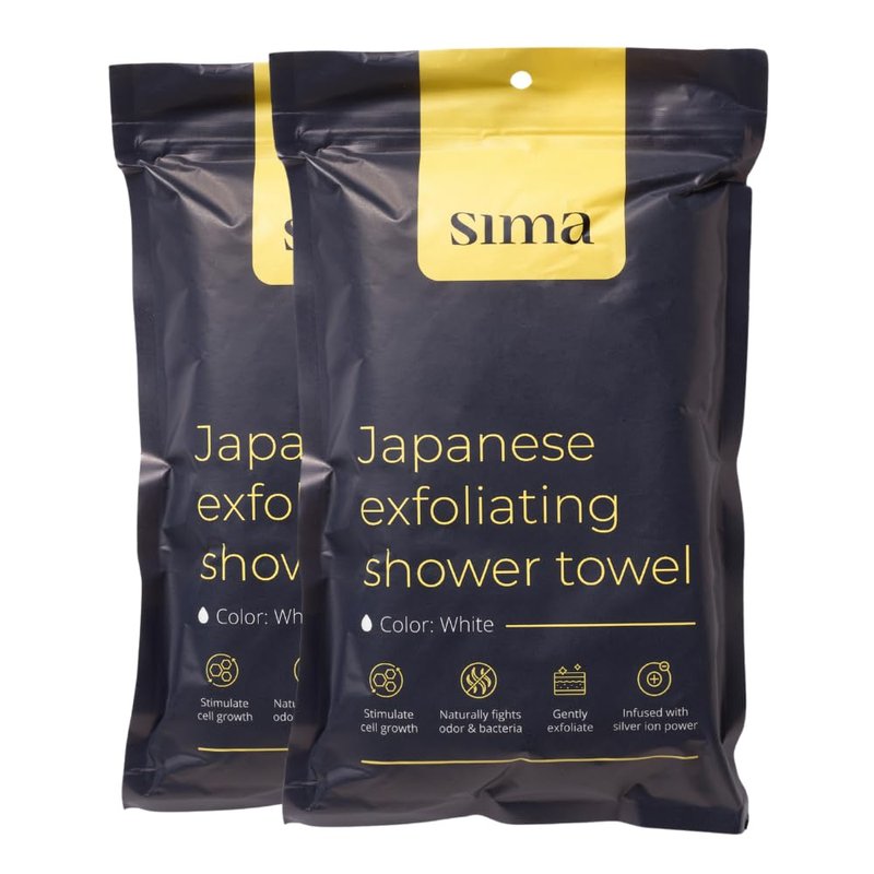 Sima Brand Exfoliating Washcloth Face & Body Scrub Towel - Japanese Exfoliating Towel with Hexagon Fibers, Body Scrubber with 2 Sides for Scrubbing & Washing, Extra Long Towels (Black, 3 Pack)
