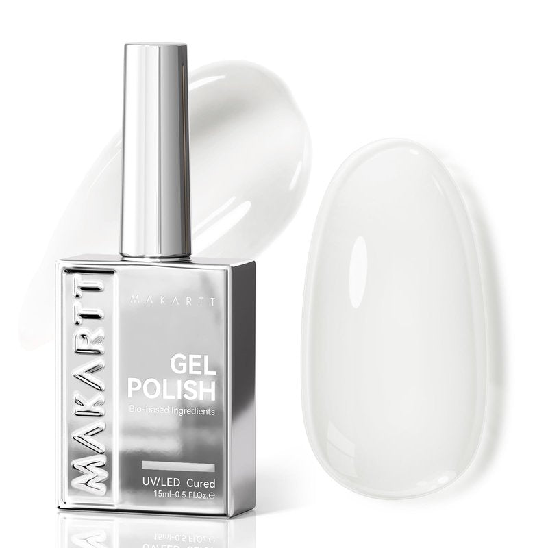 Makartt Milky White Gel Nail Polish: 15ML Hema-Free Neutral Jelly White Nail Polish Sheer Translucent Effect Soak Off UV LED Nail Art Manicure DIY Home Salon Gift for Women