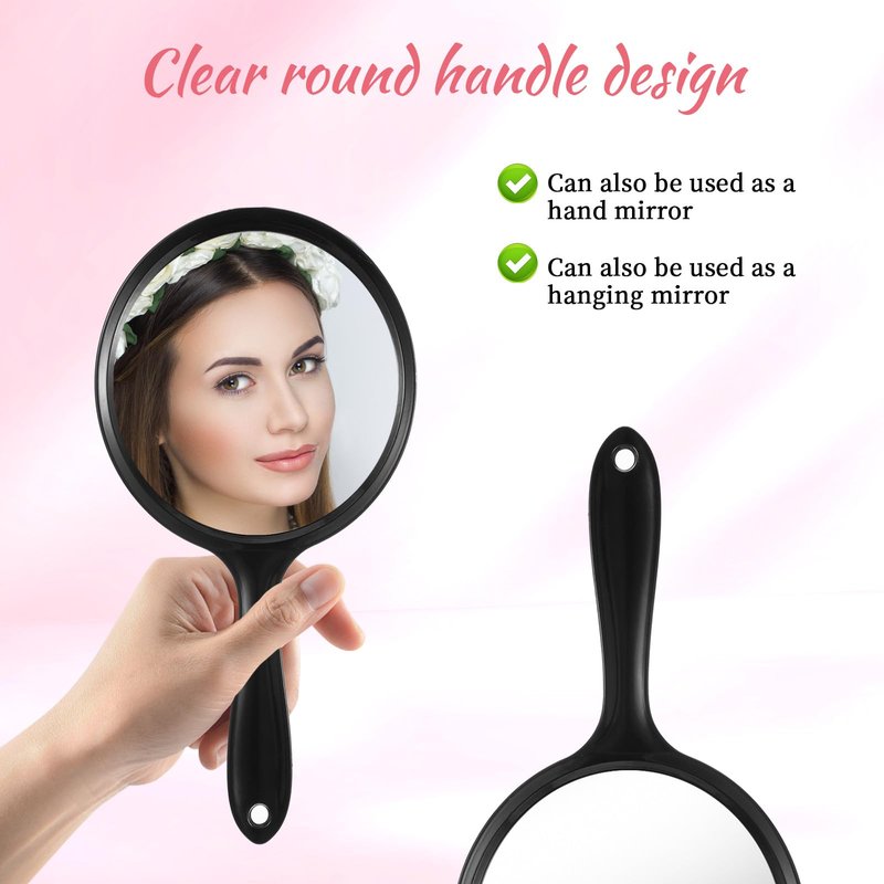 Handheld Mirror with Handle, Black Double-Sided 2X 1X Hand Held Mirror, Handheld Magnifying Mirrors for Women