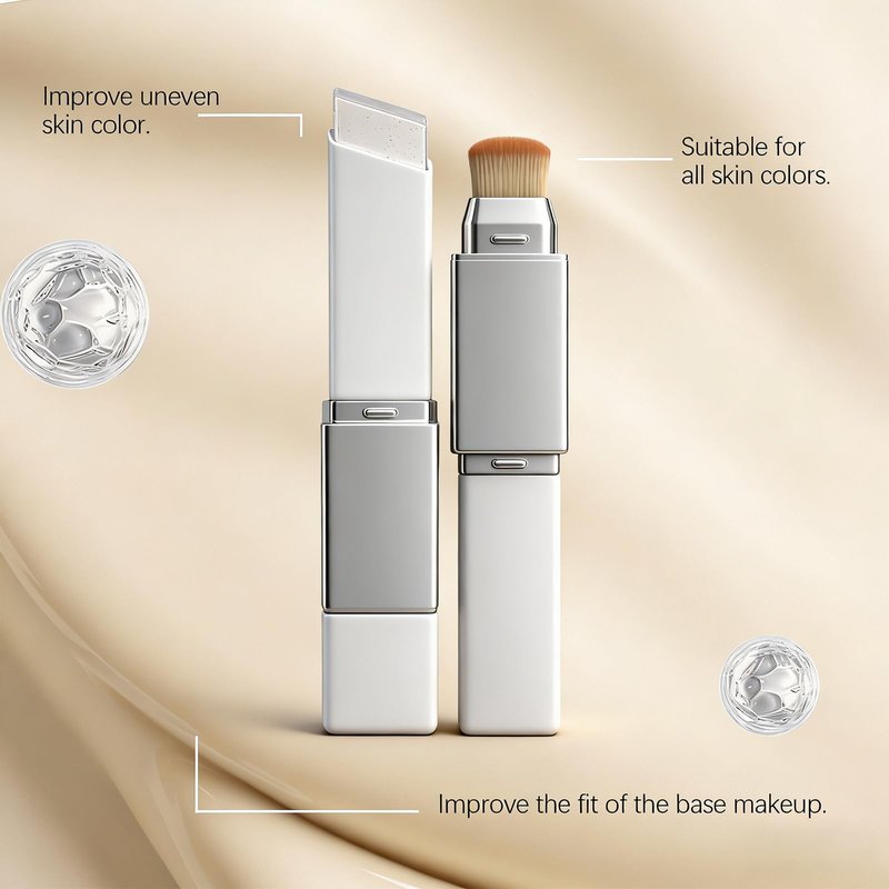 Color Changing Foundation Stick, 2-in-1 White Foundation Stick, Matte Finish Dual-Ended Foundation Makeup Stick with Brush, Long Lasting, Waterproof, Oil-control(Dark skin)