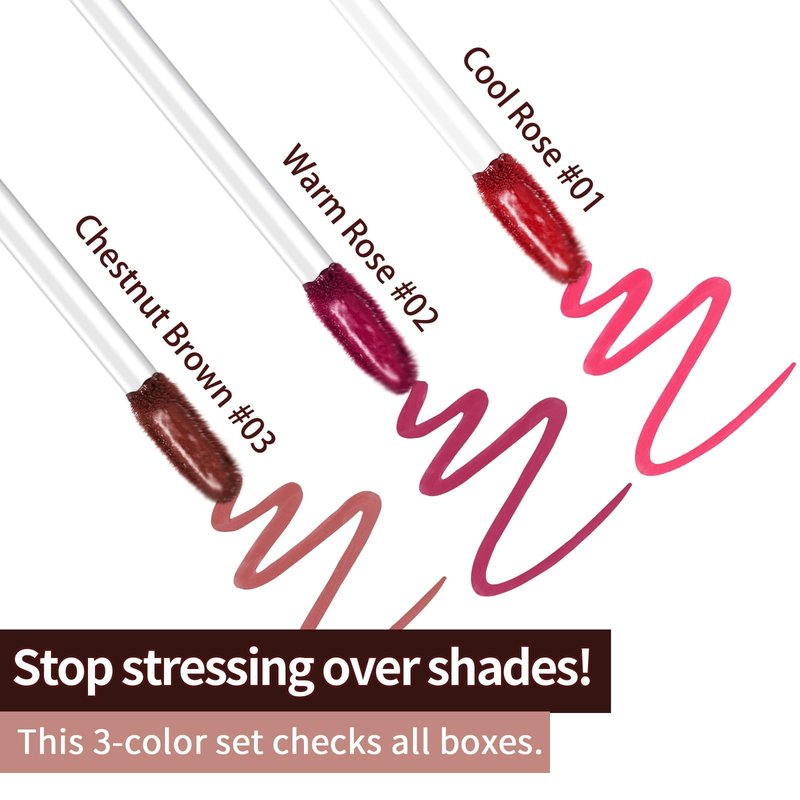 JUNECODE 3Pcs Lip Stain Peel Off Set, Peel Off lip Liner Stain Long Lasting Waterproof, Matte Lip Tattoo Tint Transfer Proof, Highly Pigmented Color Lip Makeup(#01+02+03)