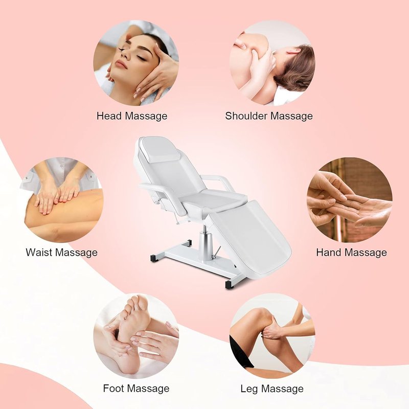 Hydraulic Facial Table - Adjustable Tattoo Chair & Massage Bed for Estheticians | White Salon Equipment