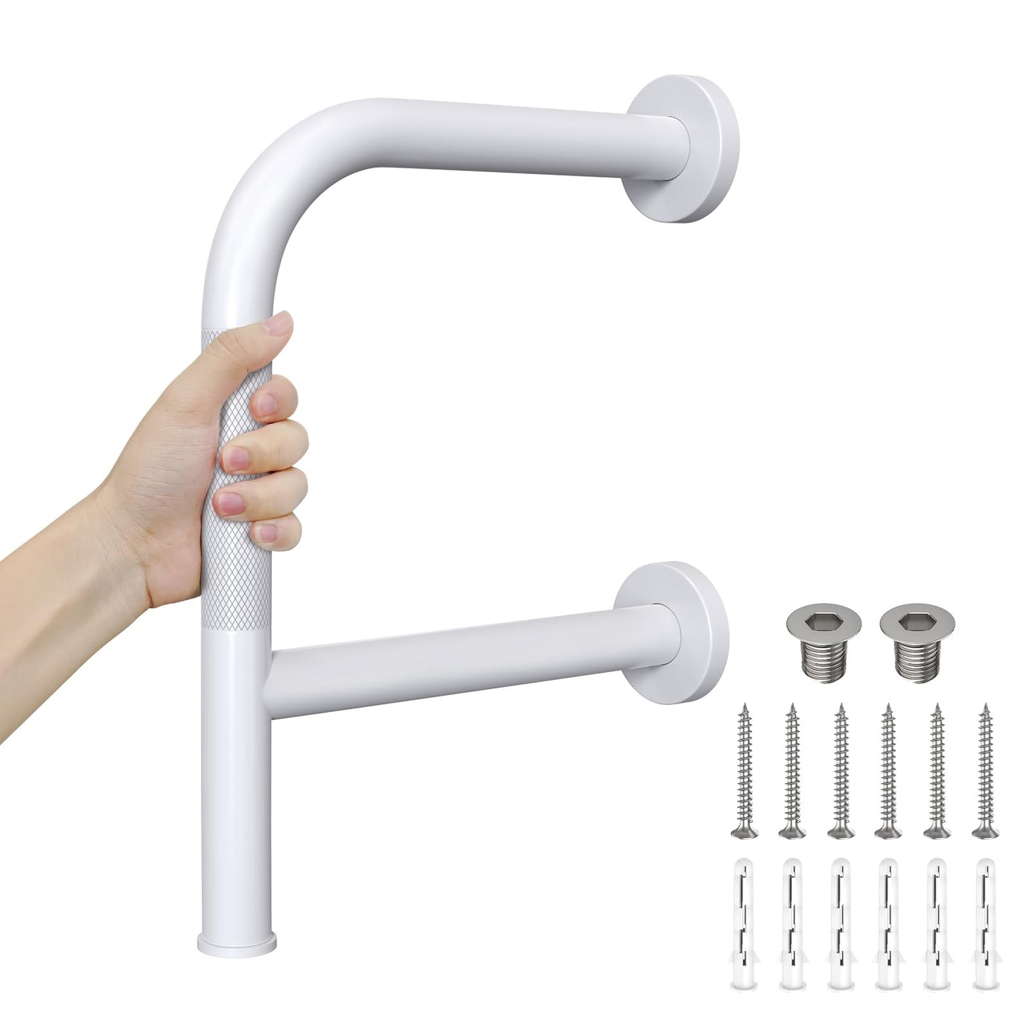 Bathtub Safety Rail with Double Grip, Munzong 16 Inch F-Shape Anti-Slip Shower Grab Bar for Seniors Handicap, Heavy Duty 300lb Support Wall Mounted Bathtub Handle, Standing Balance Aid for Elderly