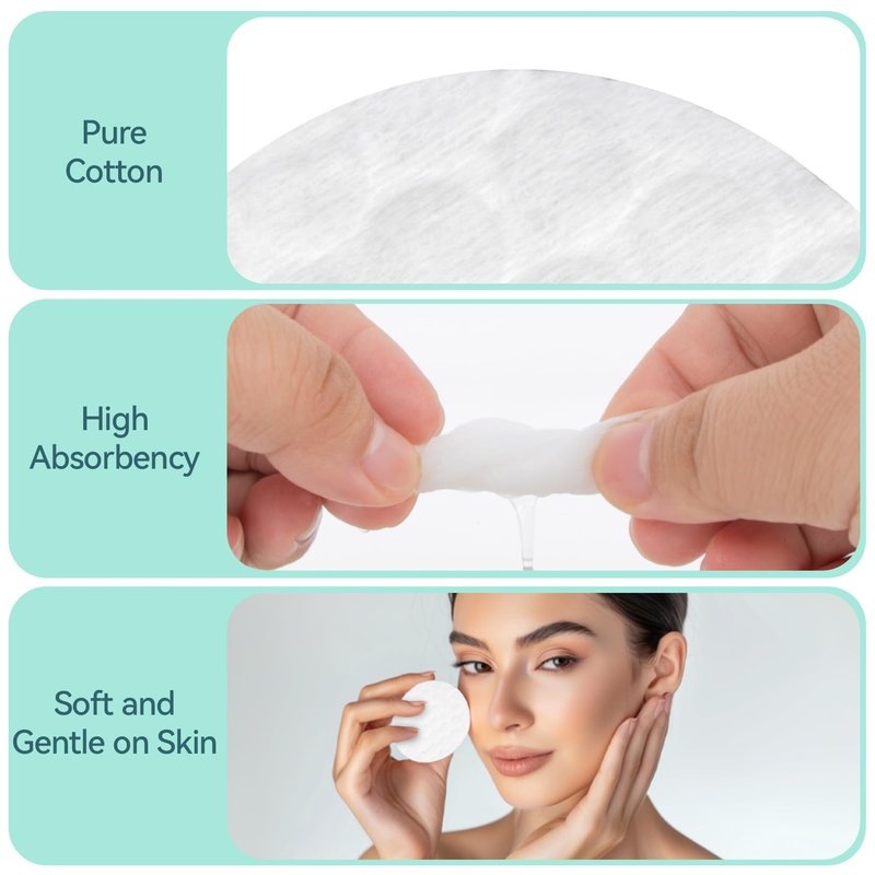 300PCS Cotton Rounds Bulk – Soft Lint Free Cotton Pads for Face, High Absorbency Makeup Remover Pads for Facial Cleansing, Toner, Nail Polish Removal, Daily Beauty & Personal Care