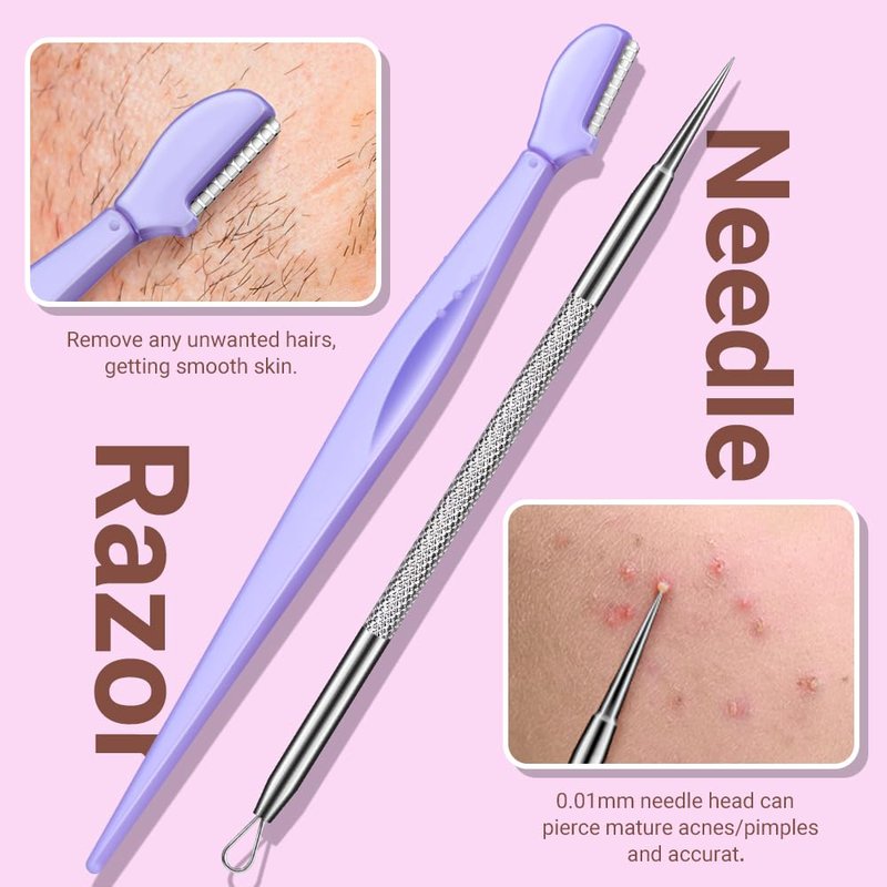 Blackhead Remover Tool Kit - 9 Pcs Pimple Popper Set with Ingrown Hair Tweezers & Pore Extractor | Perfect for Acne Treatment