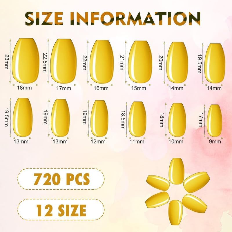 Skiennix Medium Square False Nails - 720 Pieces Ballerina Coffin Press-On Nails in Bright Colors