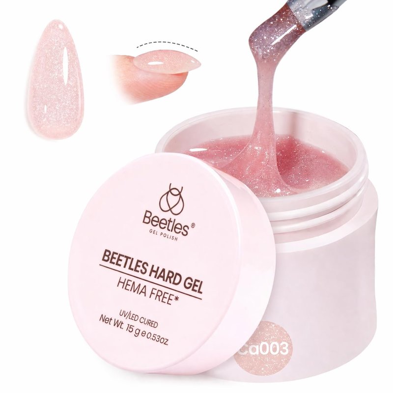 Beetles HEMA-Free Hard Gel for Nails - 9-in-1 Pink Glitter Mini Size | Nail Extension & Strengthening 0.5 oz