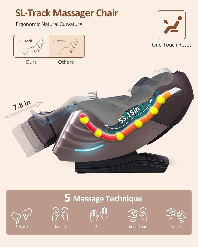 RELX Full Body Massage Chair - 20 Modes, Zero Gravity, Shiatsu with Heat & AI Control | Brown