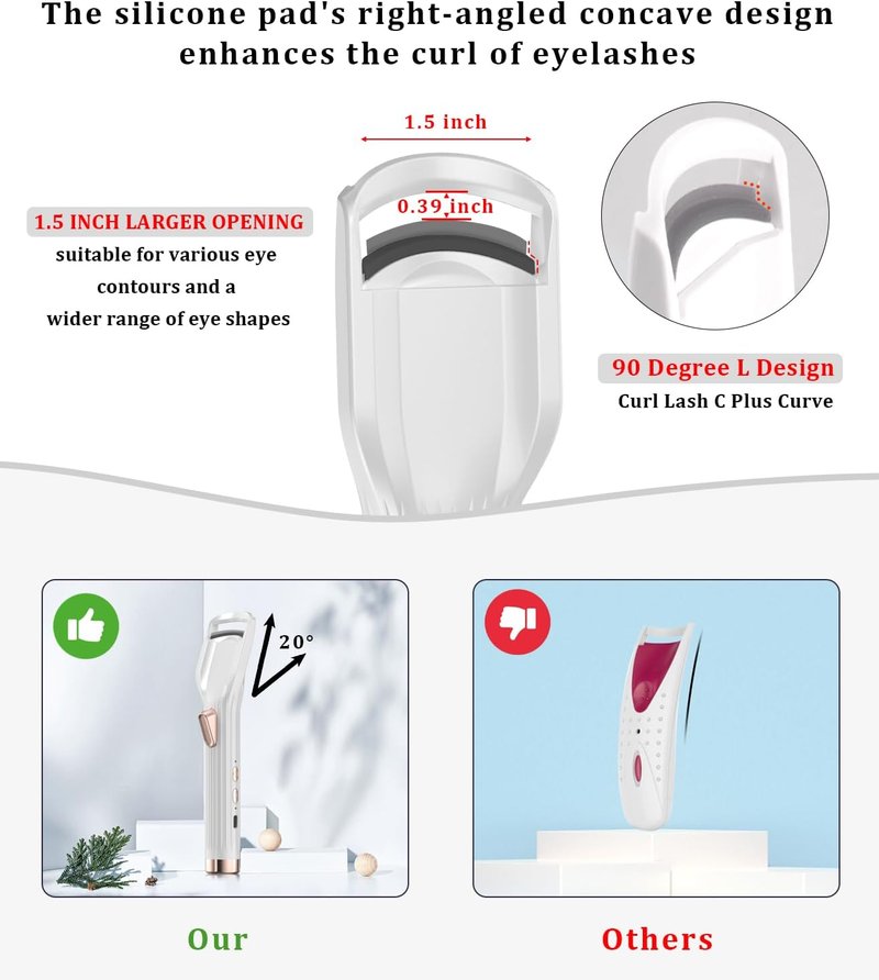 Heated Eyelash Curler - Fast Heating Rechargeable Electric Curler | 2 Heat Modes, Anti-Burn Design, White