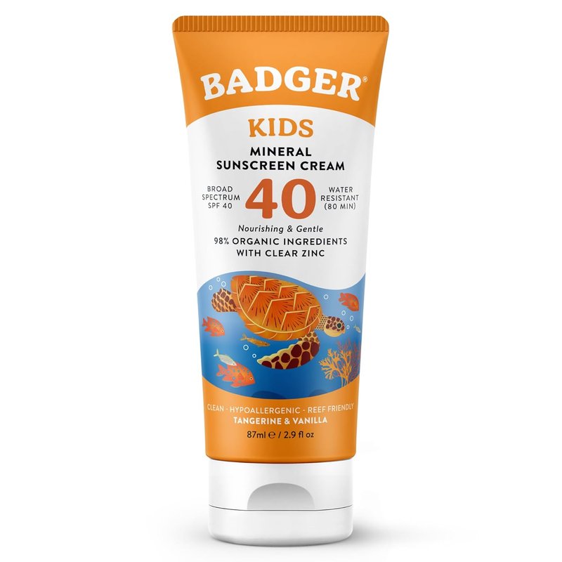 Badger Kids Mineral Sunscreen Cream - SPF 40, 98% Organic, Water Resistant & Reef Friendly | 2.9 fl oz