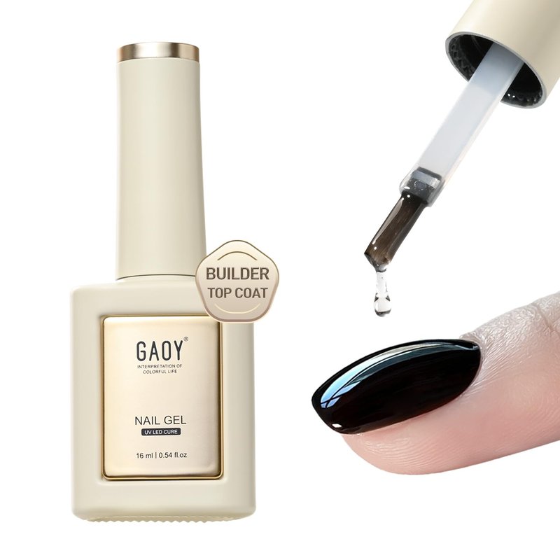 GAOY Builder Top Coat Gel, 16ml No Wipe Clear Rubber Top Coat for Gel Nail Polish, High Gloss Apex Building for Long Lasting UV Light Cure Nail Art