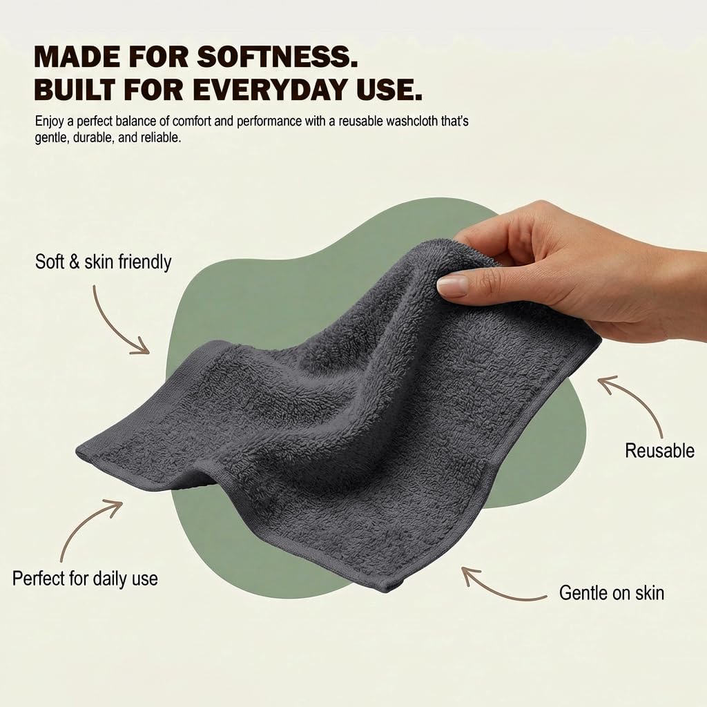 Utopia Towels 12 Pack Cotton Washcloths Set, 100% Ring Spun Cotton, Premium Flannel Face Cloths, Highly Absorbent and Soft Feel Fingertip Towels, Grey