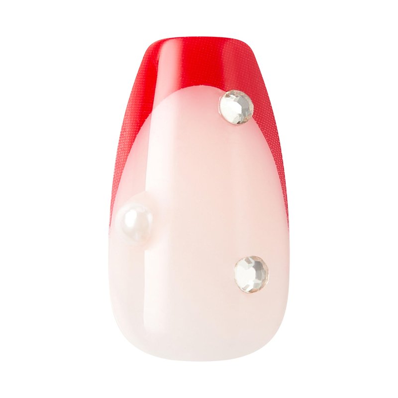Kiss Impress No Glue Mani Press On Nails, Design, 'Happy World', Red, Medium Size, Coffin Shape, Includes 30 Nails, Prep Pad, Instructions Sheet, 1 Manicure Stick, 1 Mini File