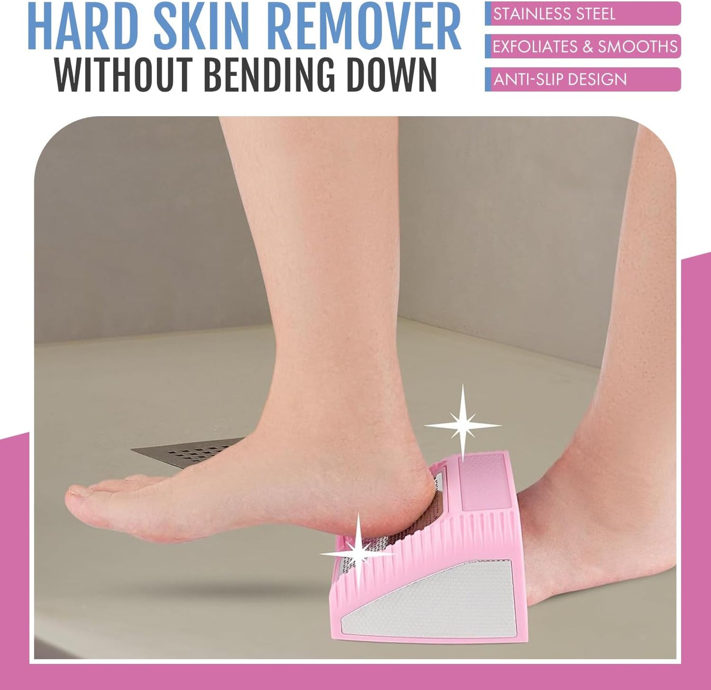 Wonex 3-in-1 Foot Scrubber - U.S. Patented No-Bend Callus Remover & Nano Glass Buffer - Ideal for Seniors & Recovery (Grey)